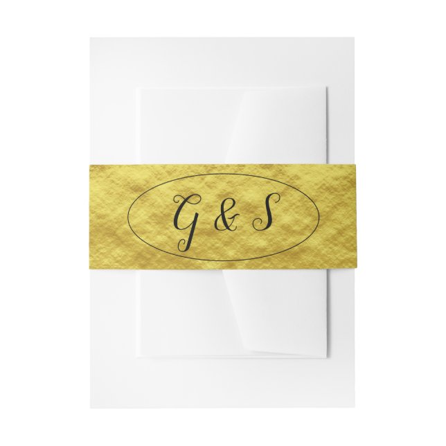 Elegant Wedding Gold Metallic Script Initials Invitation Belly Band (Front Example)