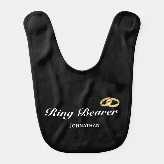 Elegant Wedding Gold Rings | Name of Ring Bearer Baby Bib (Front)