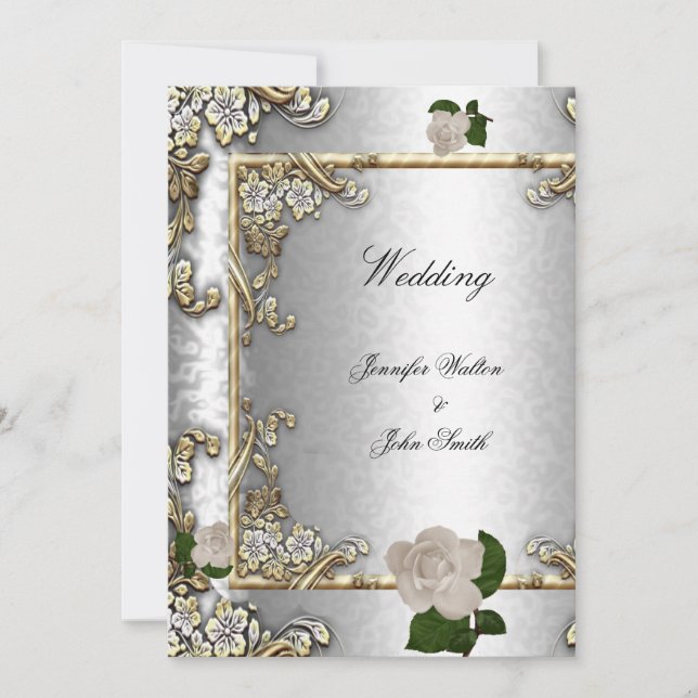 Elegant Wedding Gold Rose Silver White 2 Invitation (Front)
