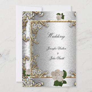 Elegant Wedding Gold Rose Silver White 2 Invitation