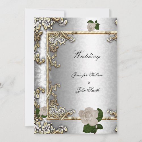Elegant Wedding Gold Rose Silver White 2 Invitation