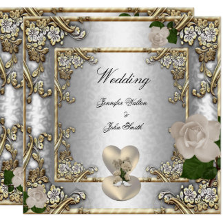 Elegant Wedding Gold Rose Silver White Card