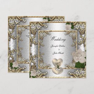 Elegant Wedding Gold Rose Silver White Invitation