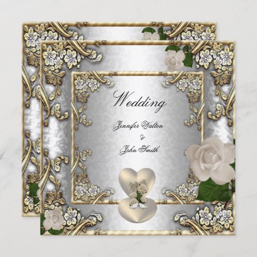 Elegant Wedding Gold Rose Silver White Invitation