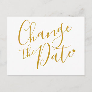 Elegant Wedding Gold Script Change the Date Postcard