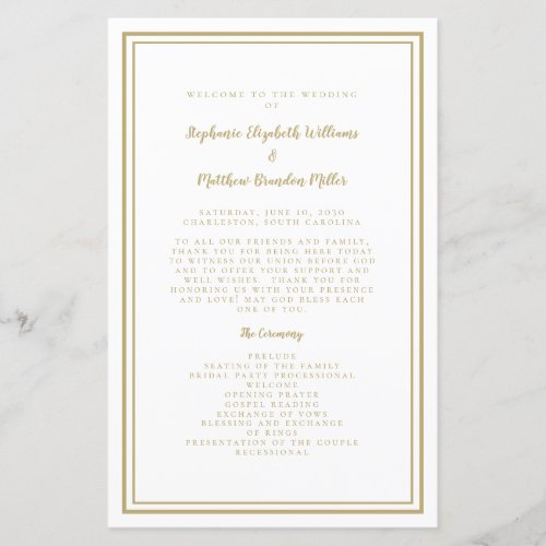 Elegant Wedding Gold Script Chic Ceremony Program