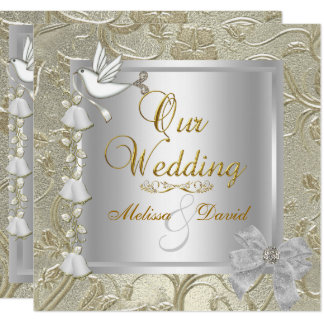 Elegant Wedding Gold Silver White Dove Card