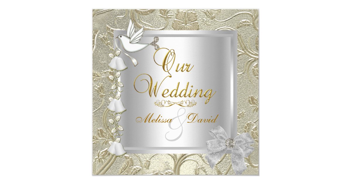 Elegant Wedding Gold Silver White Dove Card | Zazzle