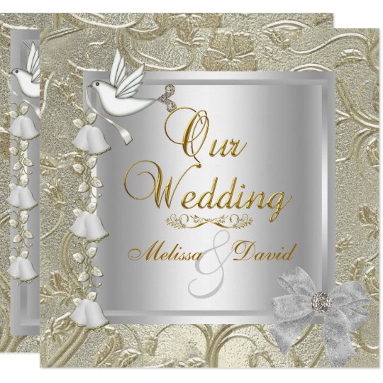 Elegant Wedding Gold Silver White Dove Invitation Zazzle Elegant Wedding Gold Silver White Dove Invitation