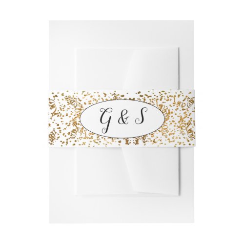 Elegant Wedding Gold Streamers Confetti Initials Invitation Belly Band