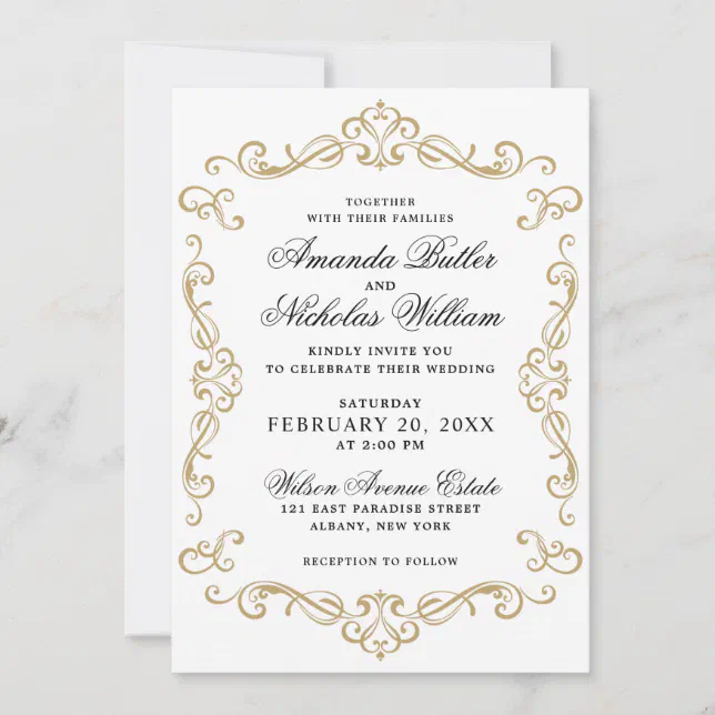 Elegant Wedding Gold Stylish Script Invitation | Zazzle