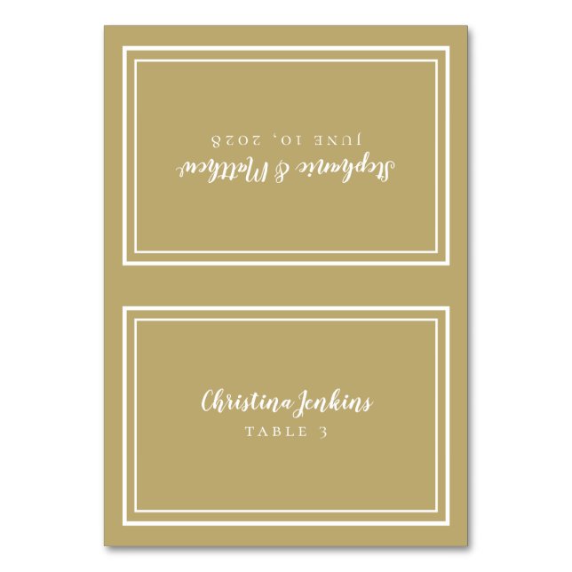 Elegant Wedding Gold White Custom Guest Place Card (Front)