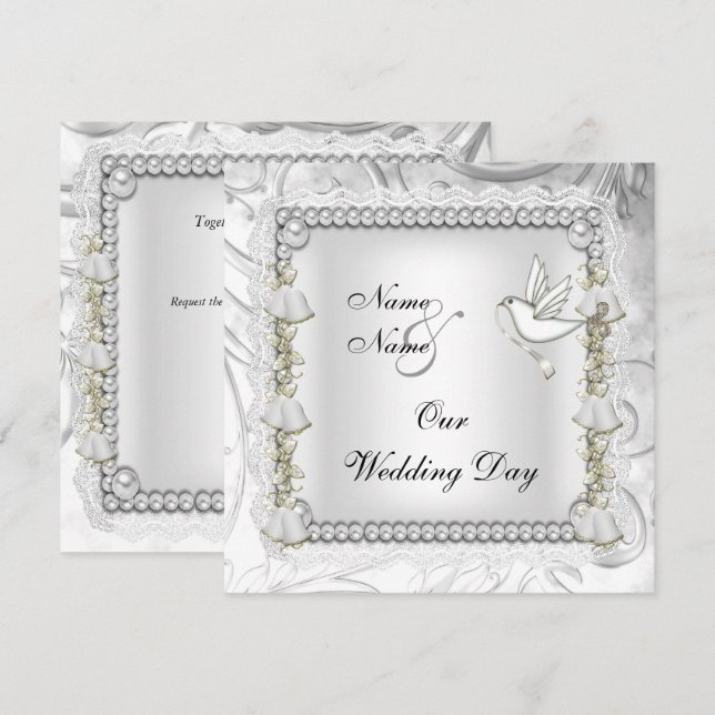 Elegant Wedding Gold White Dove Invitation (Front/Back)