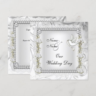 Elegant Wedding Gold White Dove Invitation