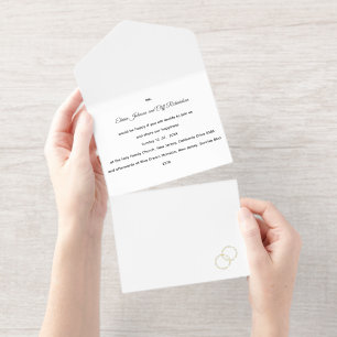 Elegant Wedding, gold written names in circles, All In One Invitation