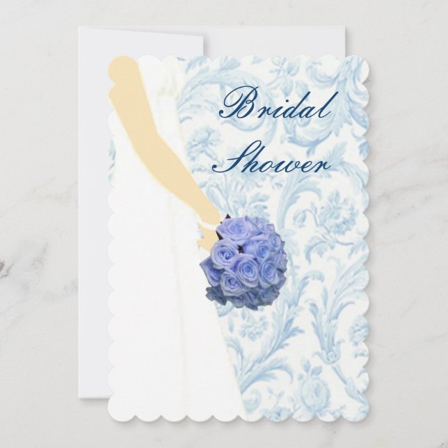Elegant Wedding Gown Blue Bridal Shower Invitation (Front)