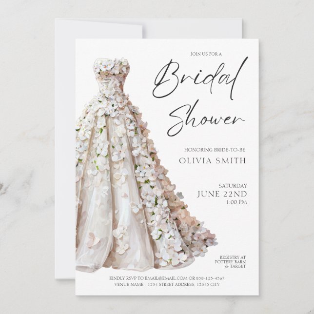 Elegant Wedding Gown Bridal Shower Invitation (Front)