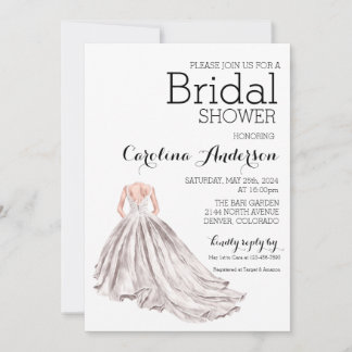 Elegant Wedding Gown Bridal Shower Invitation