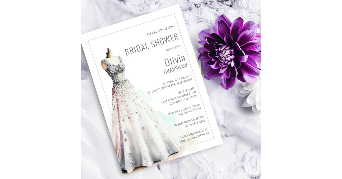 Elegant Wedding Gown Bridal Shower Invitation Zazzle