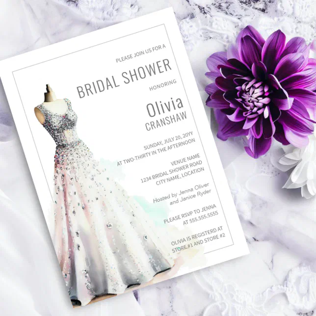 Elegant Wedding Gown Bridal Shower Invitation Zazzle