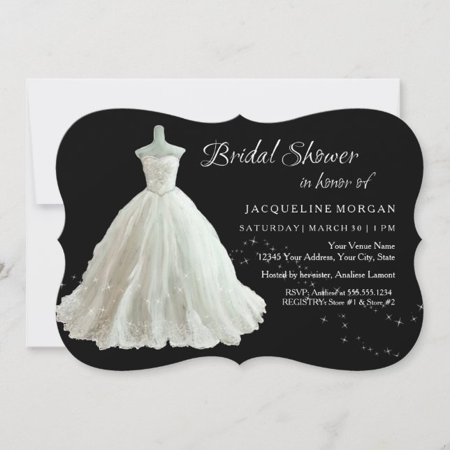 Elegant Wedding Gown Bridal Shower Invitation (Front)