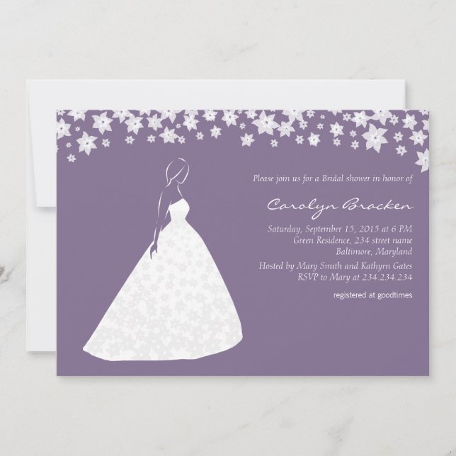 Elegant Wedding Gown Flowers Bridal Shower Invite (Front)