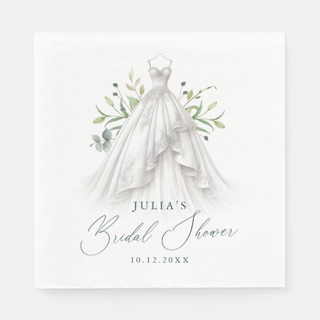 Elegant Wedding Gown Greenery Napkins (Front)
