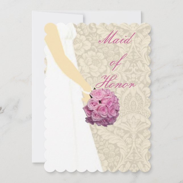 Elegant Wedding Gown Maid Of Honor Card (Front)