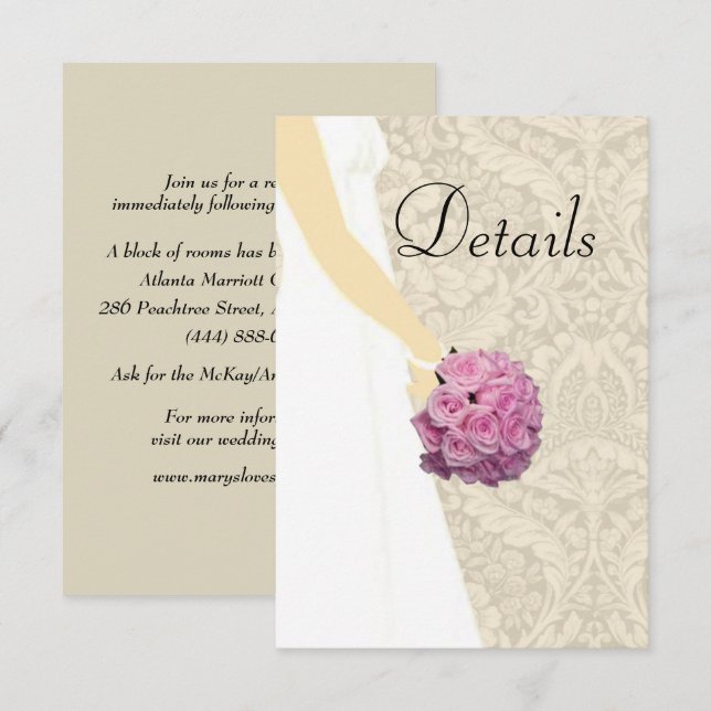 Elegant Wedding Gown Wedding Details Enclosure Card (Front/Back)