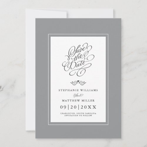 Elegant Wedding Gray Calligraphy Printable Digital Save The Date