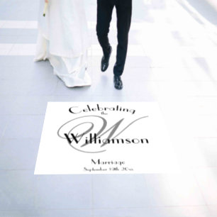 Elegant Wedding Gray Monogram Black Details White Floor Decals