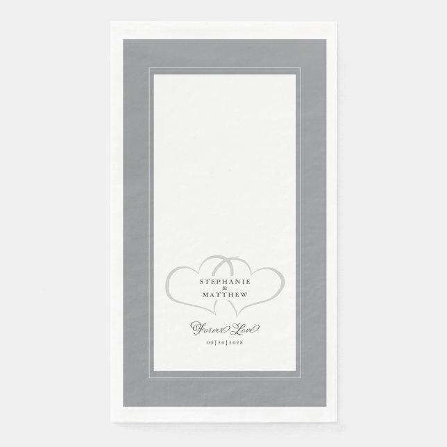Elegant Wedding Gray & White Hearts Forever Love Paper Guest Towels (Front)