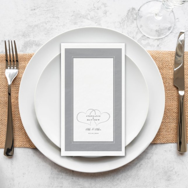 Elegant Wedding Gray White Mr & Mrs Chic Hearts Paper Guest Towels (Creator Uploaded)