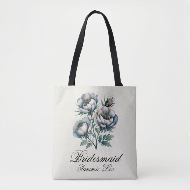 Elegant Wedding Green and Gray Bouquet Bridesmaid  Tote Bag (Front)