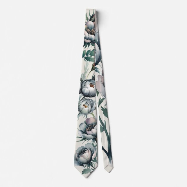 Elegant Wedding Green and Gray Bouquet Groom Neck Tie (Front)