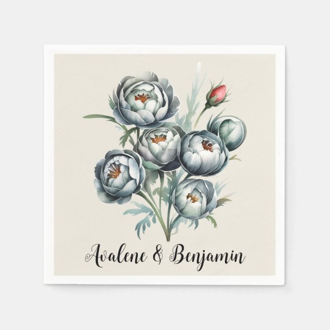Elegant Wedding Green and Gray Bouquet Napkins (Front)