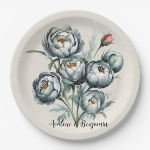 Elegant Wedding Green and Gray Bouquet Paper Plates