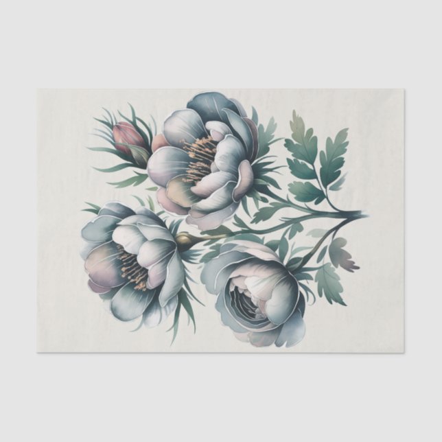 Elegant Wedding Green and Gray Bouquet  Tissue Paper (Front)