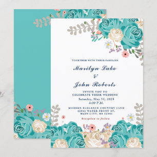 Elegant Wedding Green Beige Roses Flowers Invitation