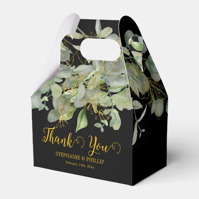 Elegant Wedding  Green Eucalyptus Foliage Wedding  Favor Boxes (Front Side)