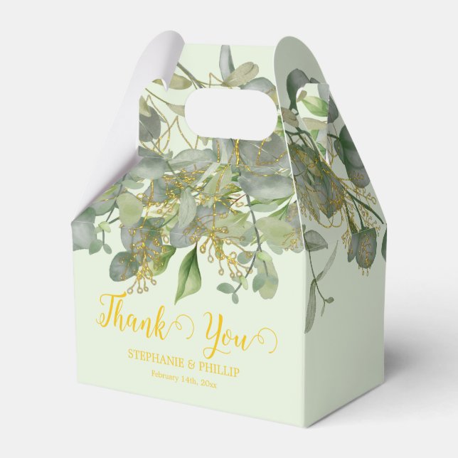 Elegant Wedding  Green Eucalyptus Foliage Wedding  Favor Boxes (Front Side)