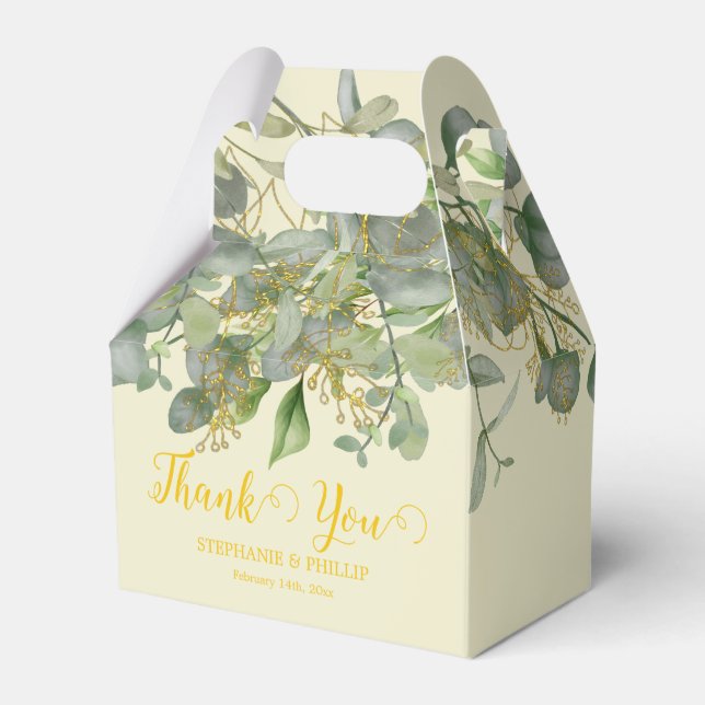 Elegant Wedding  Green Eucalyptus Foliage Wedding  Favor Boxes (Front Side)