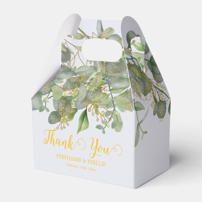 Elegant Wedding  Green Eucalyptus Foliage Wedding  Favor Boxes (Front Side)