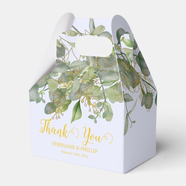Elegant Wedding  Green Eucalyptus Foliage Wedding  Favor Boxes (Front Side)