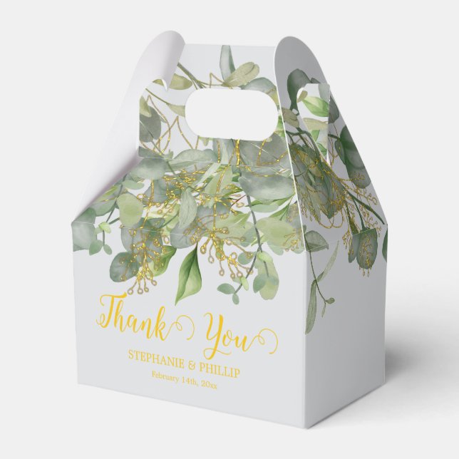 Elegant Wedding  Green Eucalyptus Foliage Wedding  Favor Boxes (Front Side)