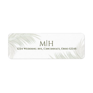 Elegant Wedding Green Monogram Palm Leaves Label