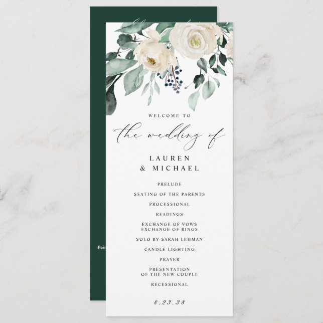 Elegant Wedding Greenery Foliage White Floral Prog Program (Front/Back)