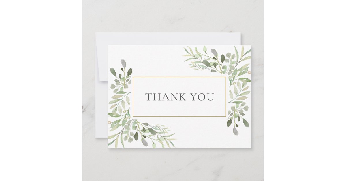 Elegant Wedding Greenery Leaves Thank You card | Zazzle