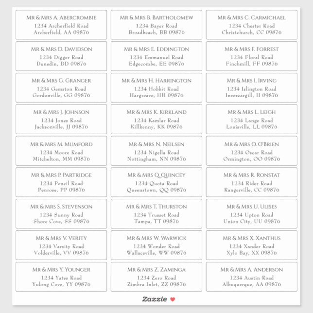Elegant Wedding Guest Address Sticker (Sheet)