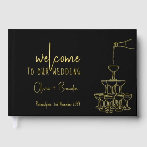 Elegant Wedding Guest Book Champagne tower black